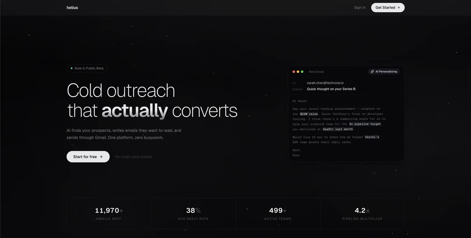 Helius website preview